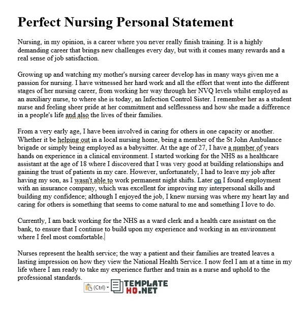 perfect personal statement nursing examples