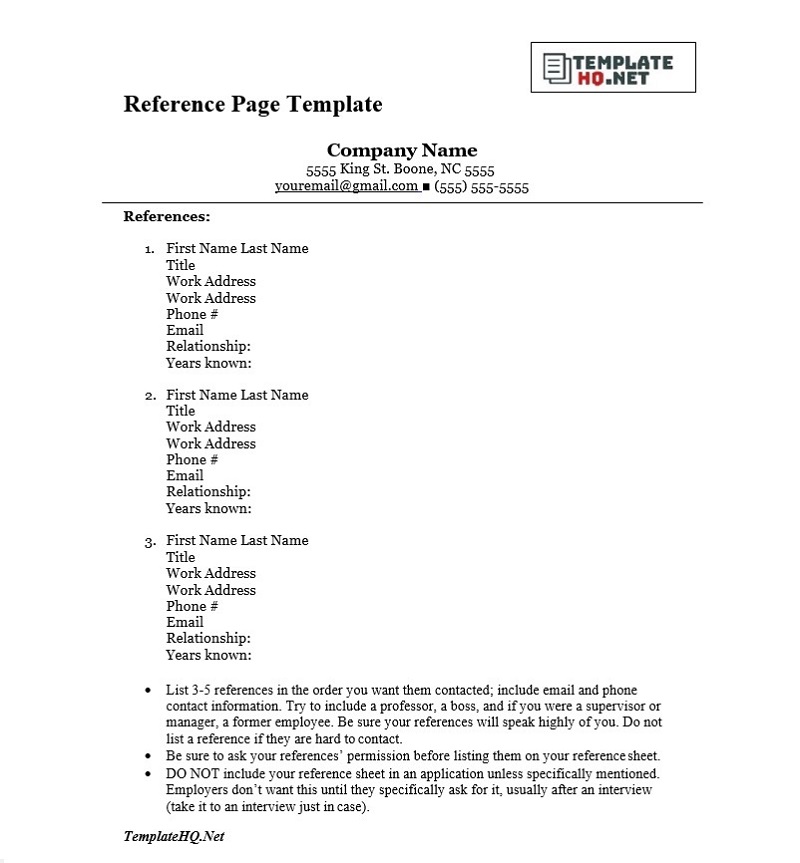 9 Free Reference Page Template & Example - Template Hq