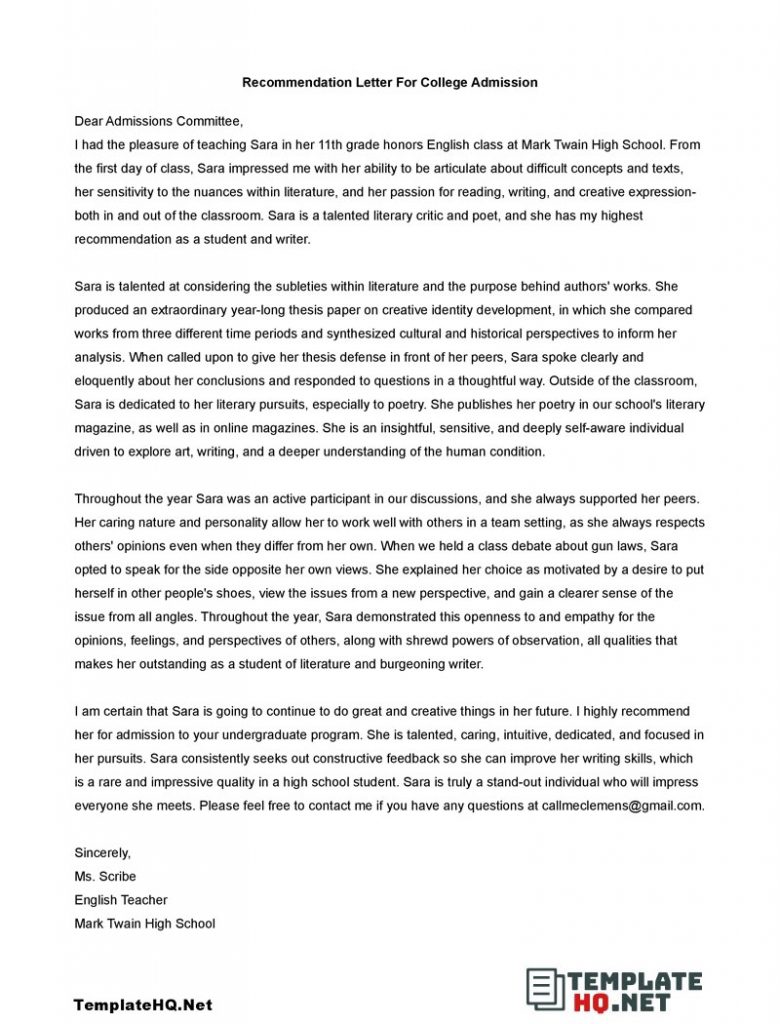 Best 5+ College Letter Of Recommendation - Template Hq